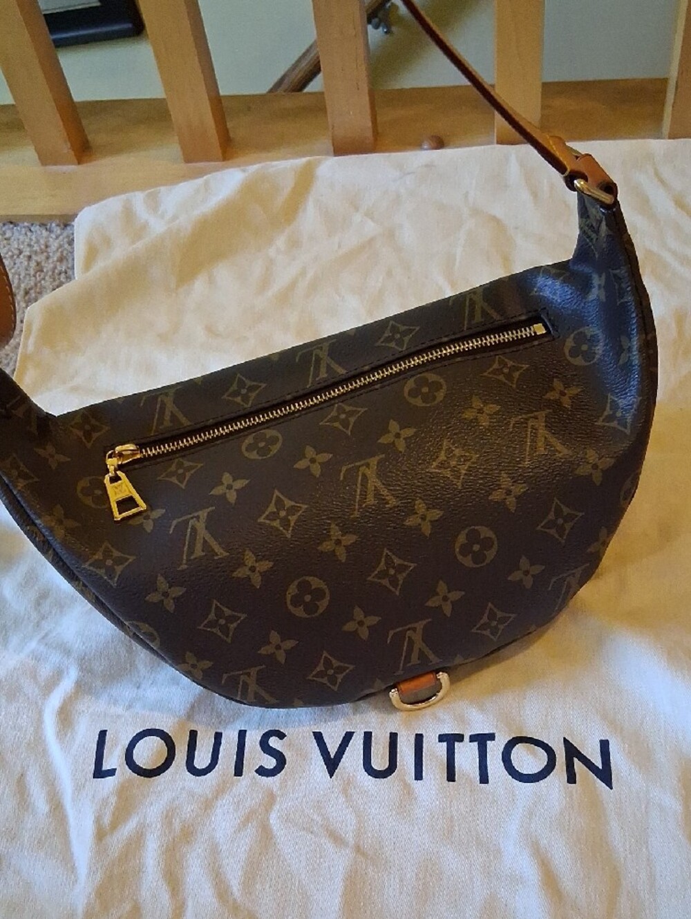 Authentic Louis Vuitton Brown Monogram Crossbody Sling Bum Bag with Tan Strap - Picture 8 of 17